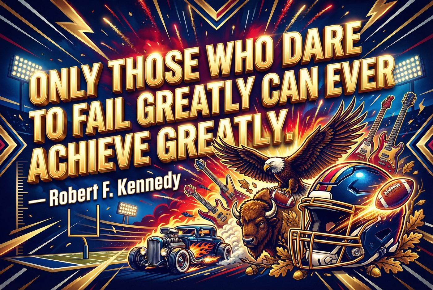 Ambition — Only Those Who Dare to Fail Greatly Can Ever Achieve Greatly — Robert F. Kennedy — Bold USA American Football inspirational print