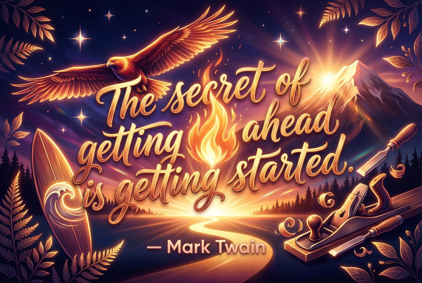 Entrepreneurship — The Secret of Getting Ahead Is Getting Started — Mark Twain — Warm Surfing inspirational print