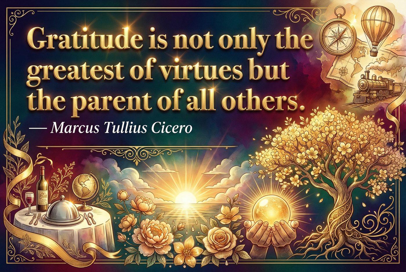 Gratitude — Gratitude Is Not Only the Greatest of Virtues — Cicero — Elegant Fine Dining Travel inspirational print