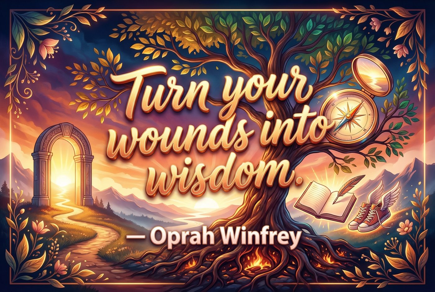 Triumph — Turn Your Wounds Into Wisdom — Oprah Winfrey — Warm Running Journaling inspirational print