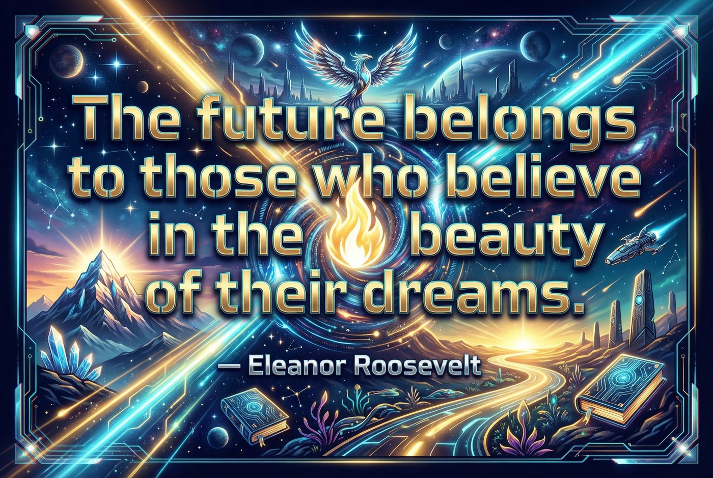 The Future — The Future Belongs to Those Who Believe — Eleanor Roosevelt — Sci-Fi Space Exploration inspirational print