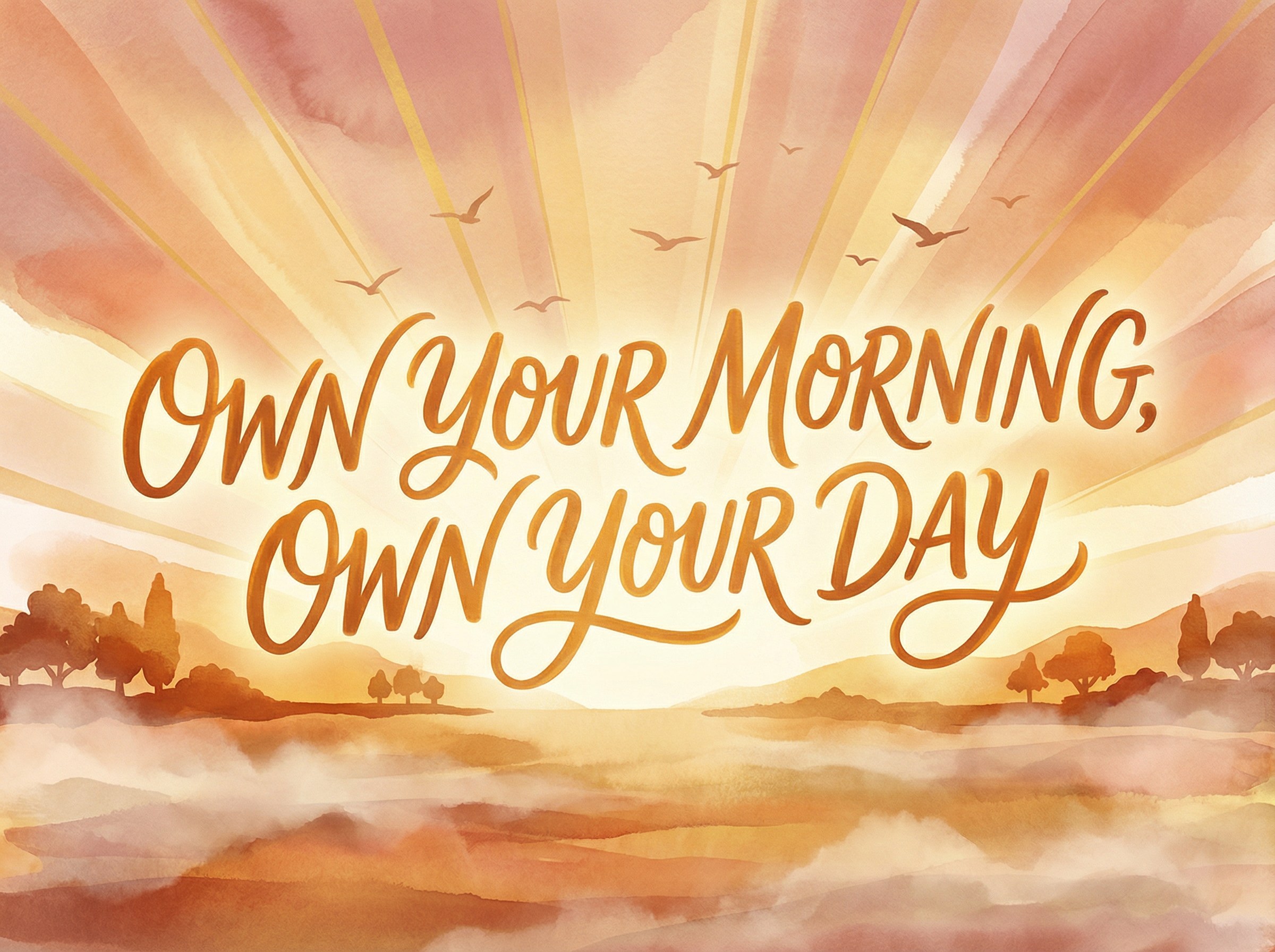 Morning Mindset — Own Your Morning Own Your Day — Sunrise inspirational sign