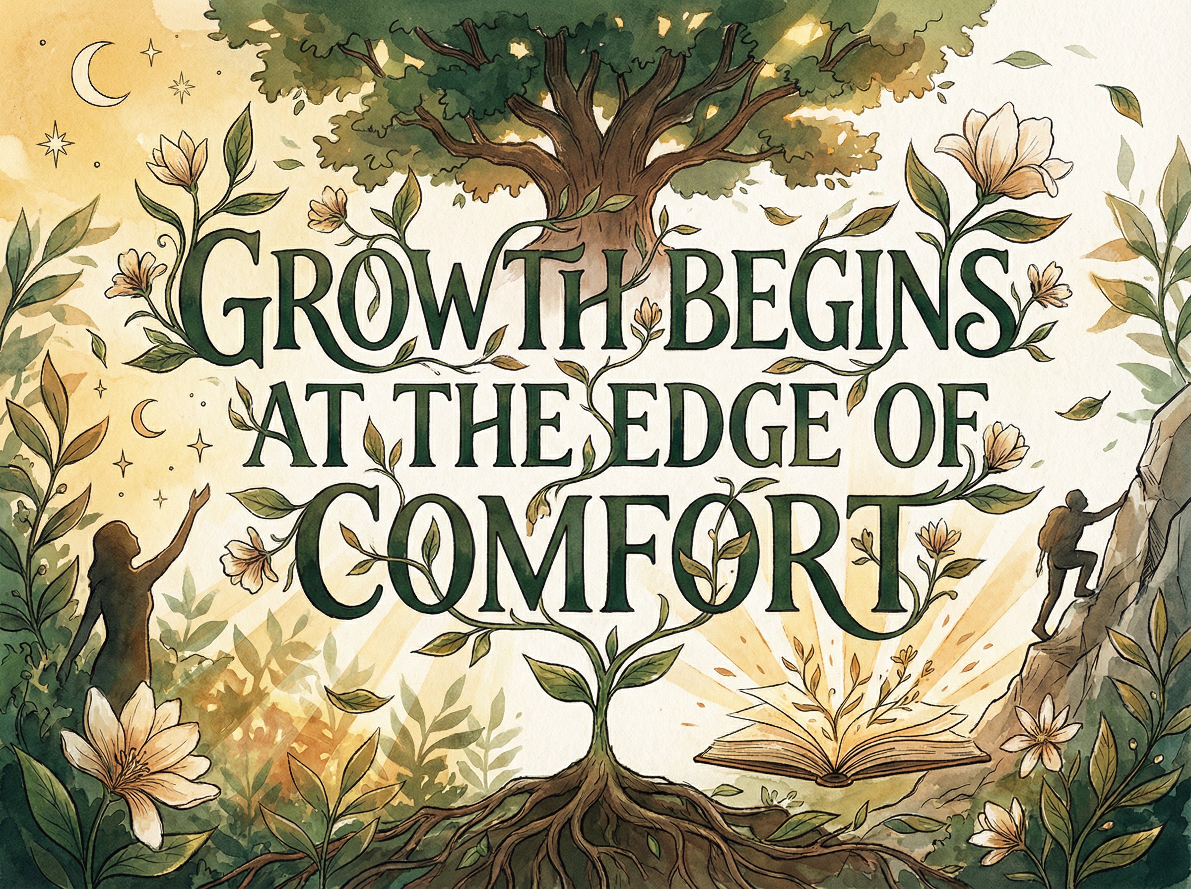Growth Mindset — Growth Begins at the Edge of Comfort — Nature botanical sign