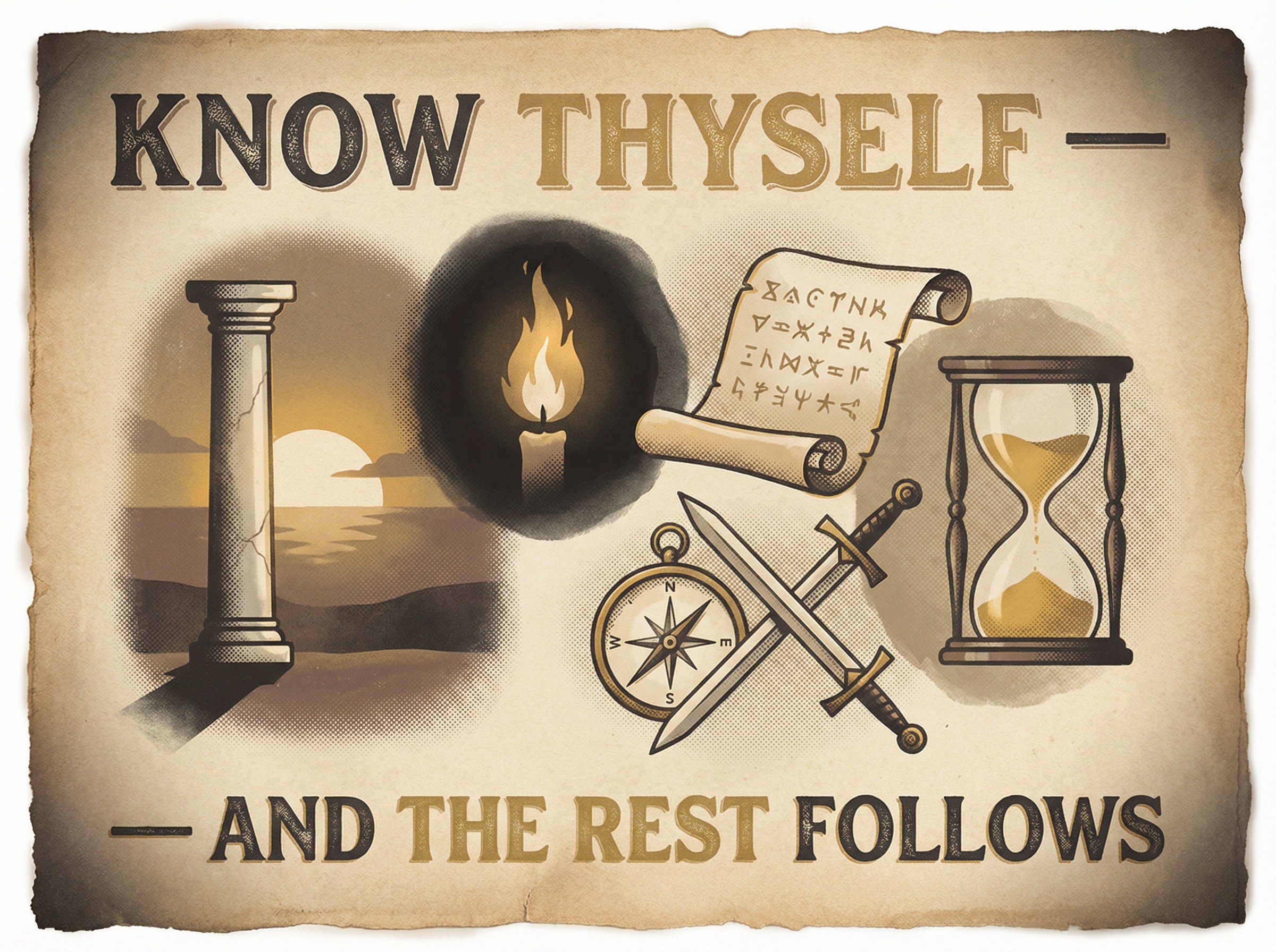 Ancient Wisdom — Know Thyself And the Rest Follows — Vintage classic sign