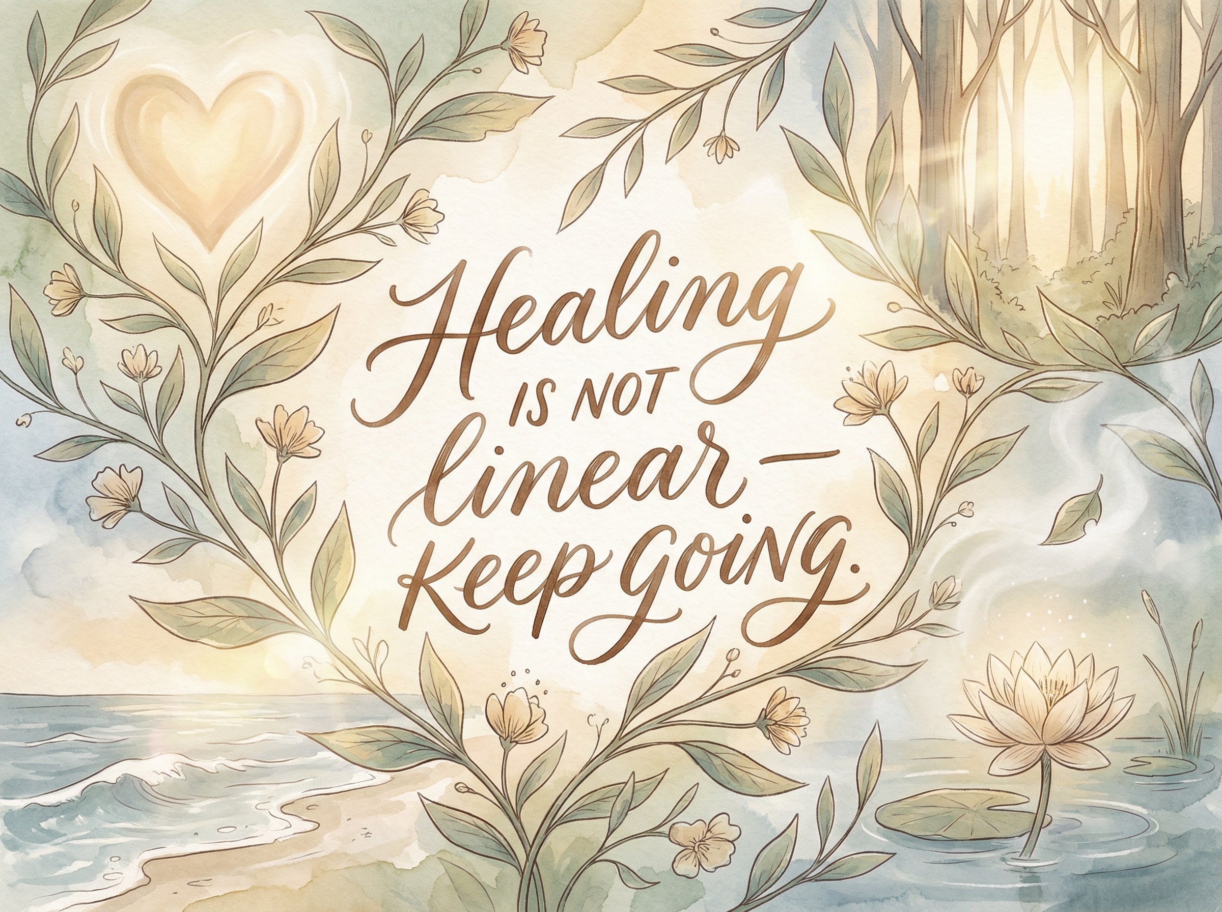 Recovery & Healing — Healing Is Not Linear Keep Going — Calm mindful sign