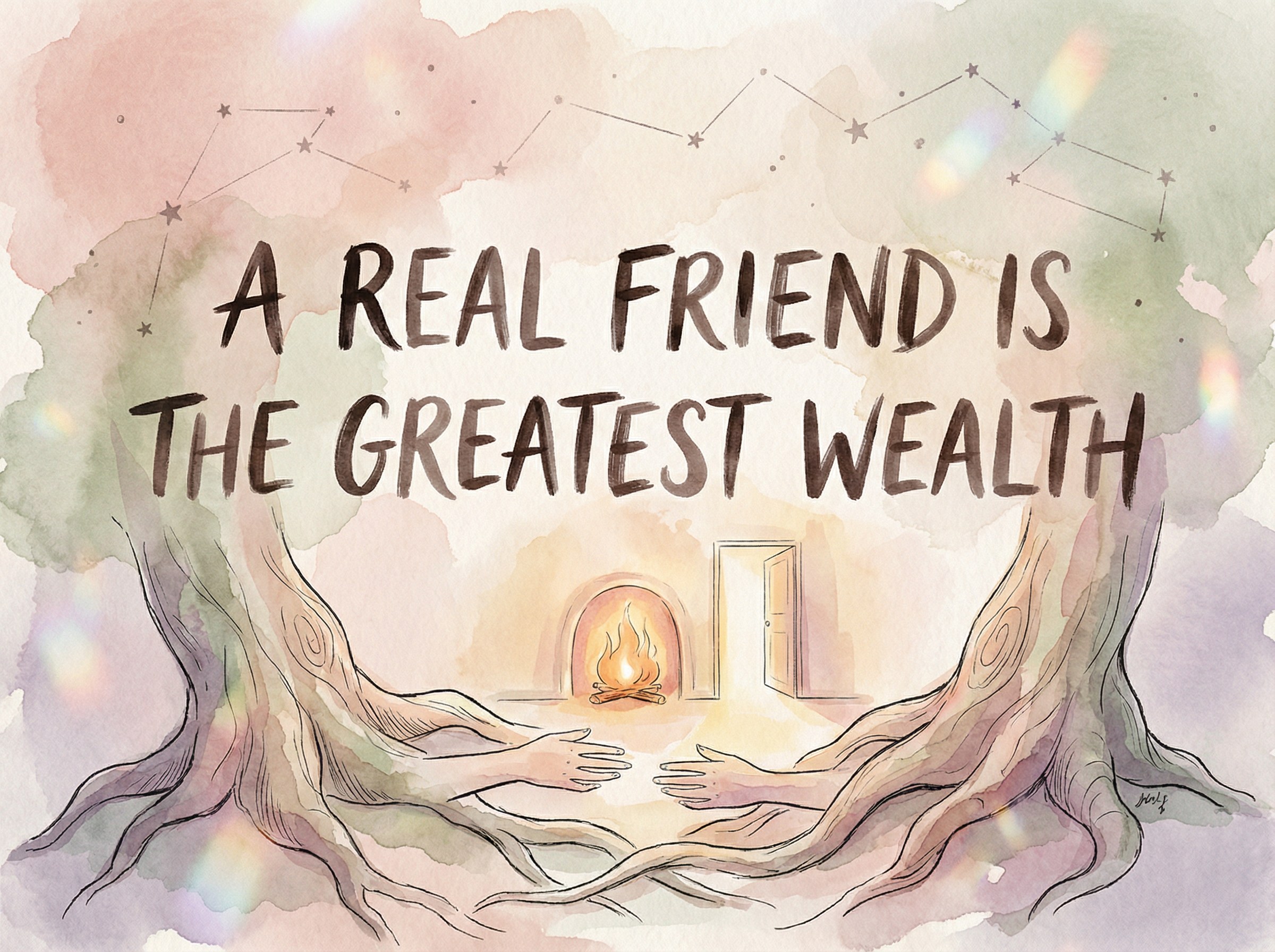 Friendship — A Real Friend Is the Greatest Wealth — Watercolour soft sign